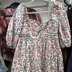 Abercrombie & Fitch Cream Floral Smocked-Neck Sundress with Pink Accents